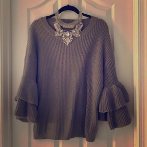 Grey ruffle sleeve sweater